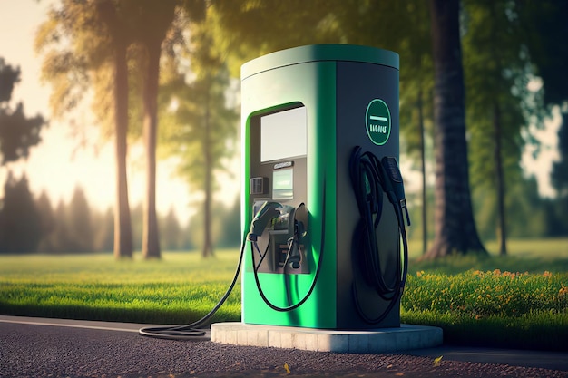 EV-laadstation voor elektrische auto in concept groene energie Gemaakt met generatieve AI-technologie