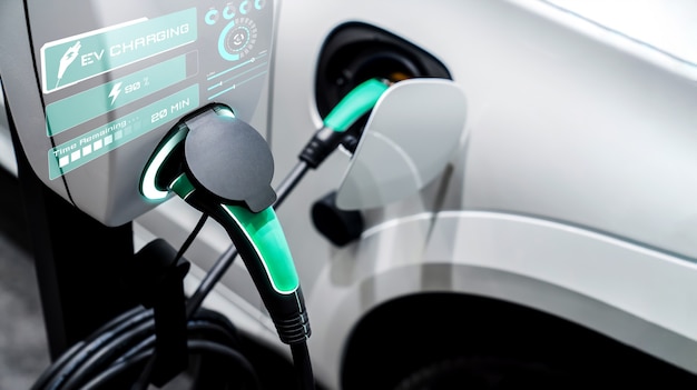 EV-laadstation voor elektrische auto in concept van alternatieve groene energie