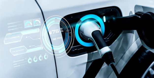 Foto ev-laadstation voor elektrische auto in concept van alternatieve groene energie
