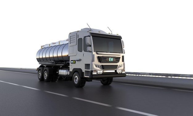 Ev logistic oil tank semi trailer truck or lorry on highway\
road