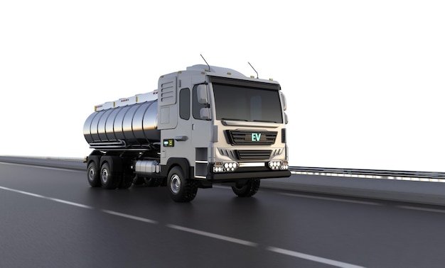 Ev logistic oil tank semi trailer truck or lorry on highway
road