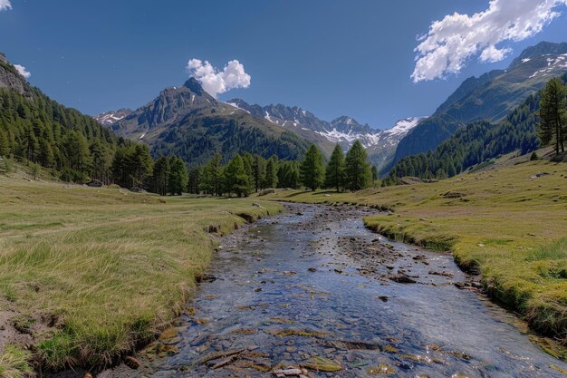 Photo evancon creek headwaters in ayas valley aosta valley
