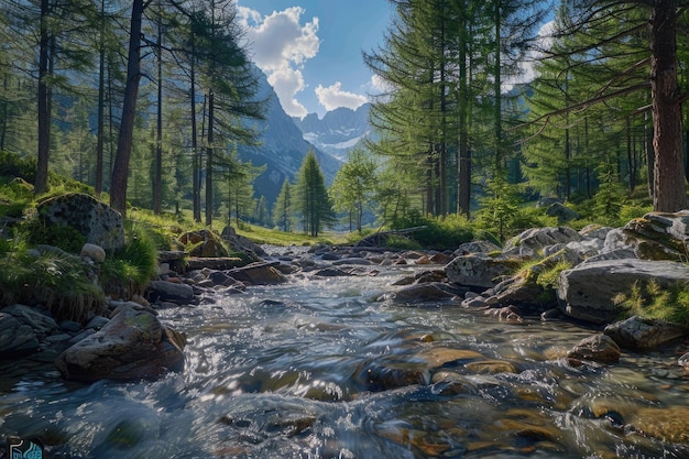 Photo evancon creek headwaters in ayas valley aosta valley