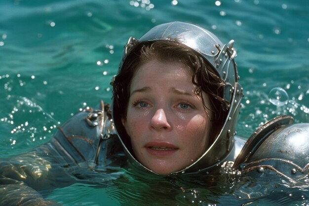 Evangelina lilly wearing armour in the water