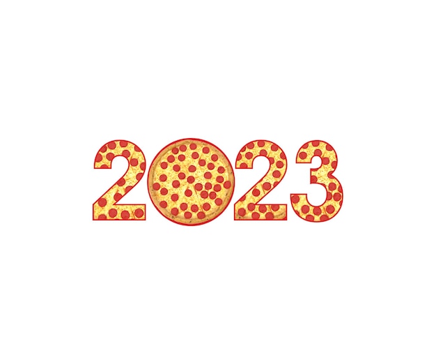 Eve numero 2023 con un logo pizza, concept for food chart, ristorante, negozio, calendario, pizza