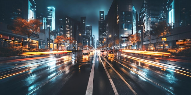 evening city blurred light car traffic high buildings New York background template