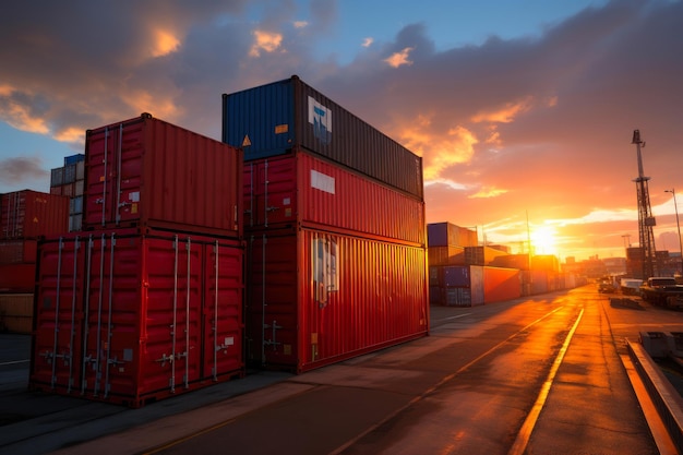 Evening Descends on Stacked Shipping Crates