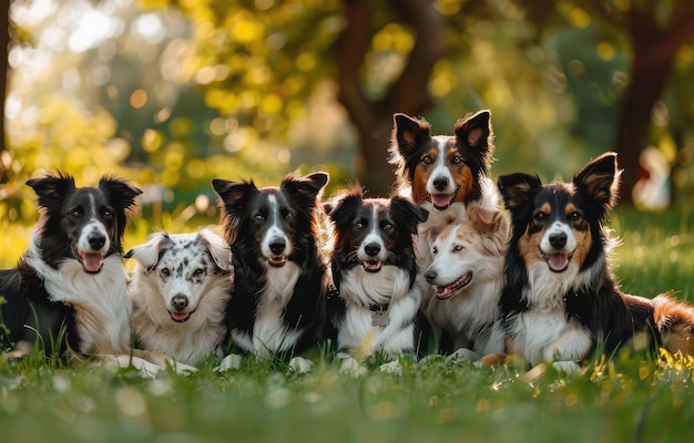 Evening Elegance A Serene Assembly of Border Collies in Natures Glow Generative AI