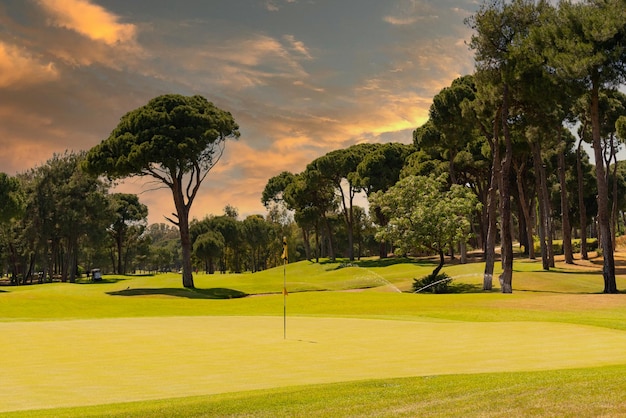 Evening on the golf course with beautiful sky