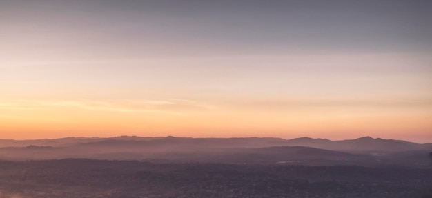 Evening haze in the mountains sunset light Khaoyai national Park Thailand