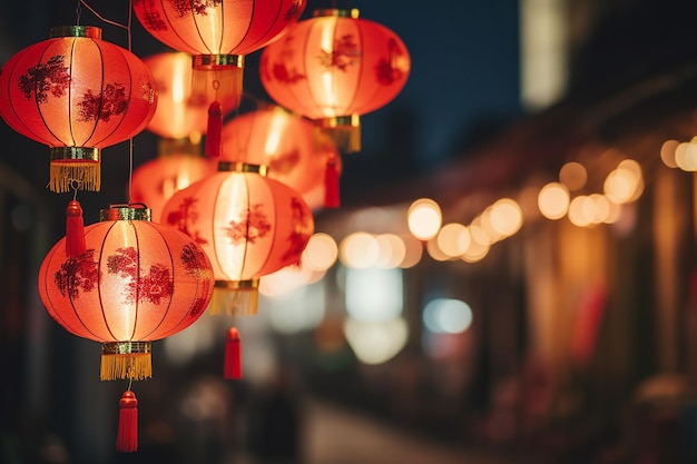 Evening radiance red chinese lanterns illuminate the streets