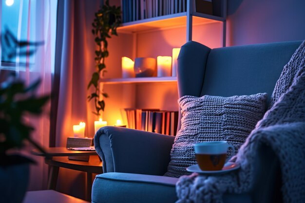 Photo evening relaxation in a modern living room with ambient lighting