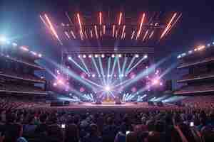 Photo an evening rock concert in front of a large audience at an openair stadium with a laser show