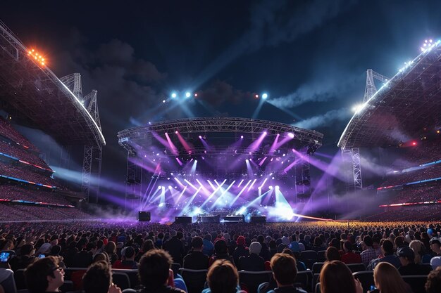 Photo an evening rock concert in front of a large audience at an openair stadium with a laser show
