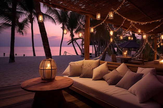 Evening on sea beach at luxury resort