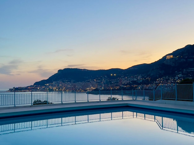 Evening sea coast Mediterranean see Beautiful Monaco