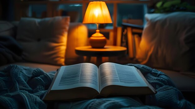 Evening Serenity Book and Lamp39s Warm Glow Concept Cozy Reading Nook Relaxing Atmosphere Peaceful Evenings