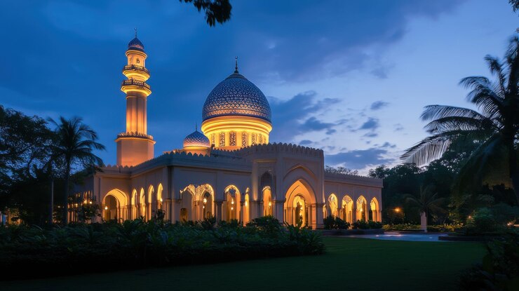 Photo an evening shot of a beautifully illuminated mosque