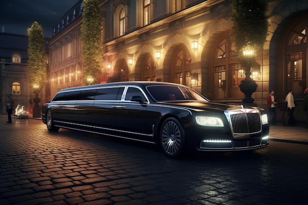 Photo evening shot of a luxury limousine parked in front 00291 03