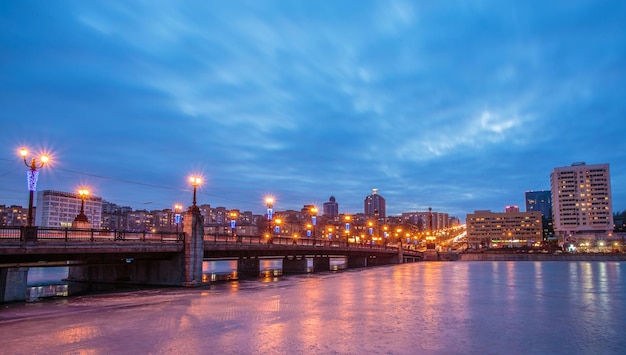 Evening shot of promenade on the river kalmius