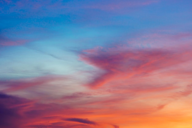 夕焼けの色とりどりの雲と夕方の空