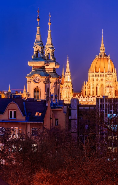 Evening on the streets of Budapest, city night lights, city nightlife