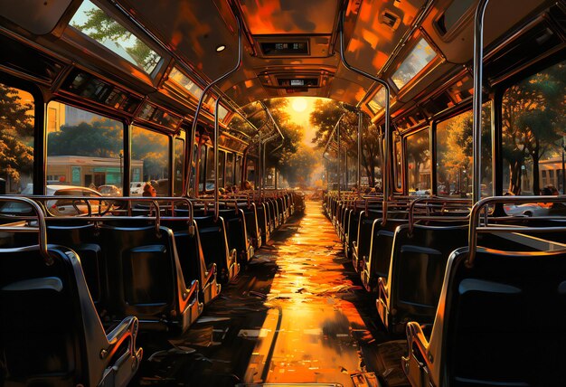 an evening view from the inside of a bus