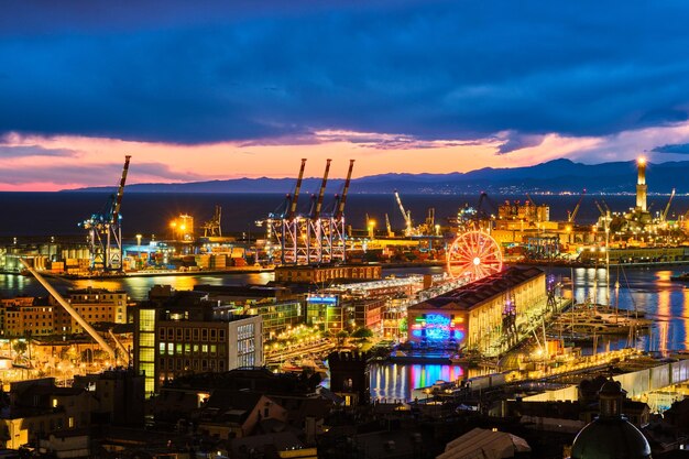 Evening view of genoa port italy