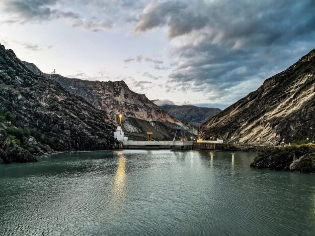 Evening view of the Gunibskaya HPP in Dagestan Russia June 2021