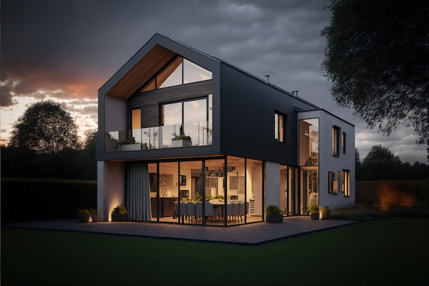 Evening view of a luxurious modern house