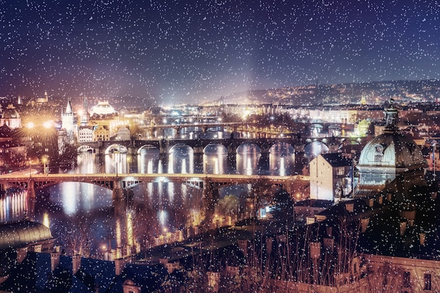 Evening View of The Vltava River and Bridges in Prague