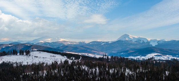 Evening winter cloudy day mountain ridge