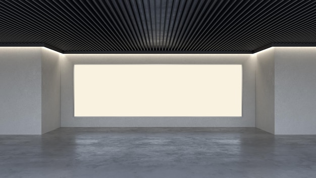 Foto sfondo della sala espositiva per eventi con spazio moderno vuoto e rendering 3d sullo sfondo della vista frontale