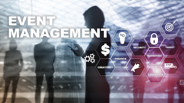 Event management Concept Event management flowchart Event management related items Mixed media business