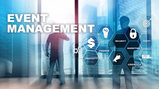 Event management Concept Event management flowchart Event management related items Mixed media business