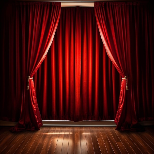 光が輝くイベントの赤いカーテン