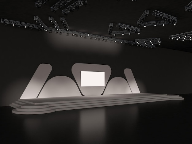 Event stage with rounded corners backdrop design 3d rendering illustration