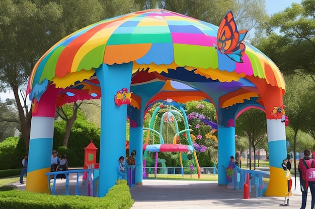 evento conmemorativo sobre el autismo en un parque lleno de decoraciones con los colores