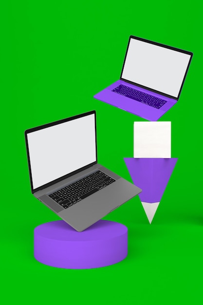 Evenwichtige laptops rechterkant op groene achtergrond