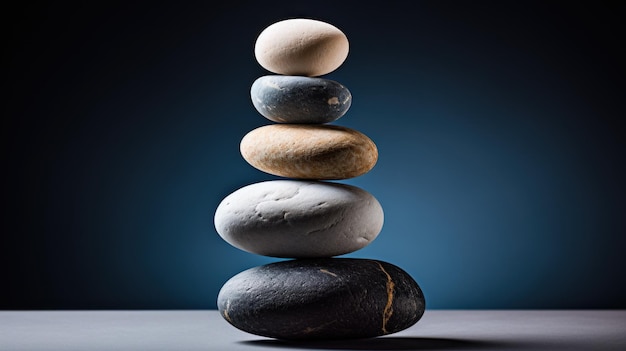 Evenwichtige stenen Een zwaartekracht tartende sculptuur van harmonie Generatieve AI