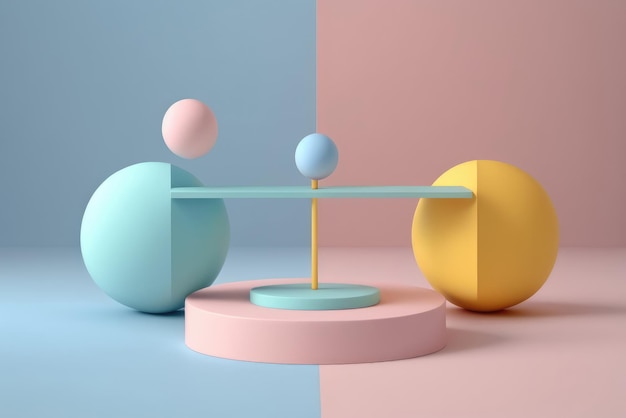 Evenwichtsconcept Illustratie van gekleurde geometrische vormen in 3D-stijl