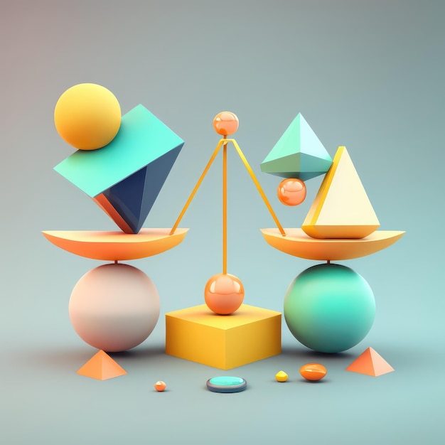 Foto evenwichtsconcept illustratie van gekleurde geometrische vormen in 3d-stijl