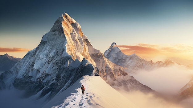 エベレスト山頂の風景、穏やかな景色と見事な山頂の探検が課題を克服