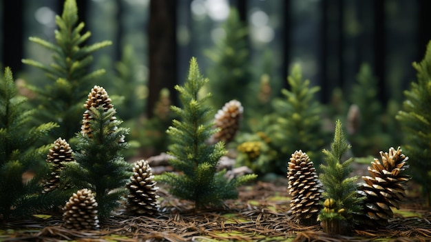 Evergreen conifer trees with needles resin and fir