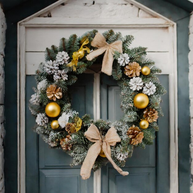 Premium Photo  Evergreen Embrace Christmas Wreaths Warm Welcome on the Door