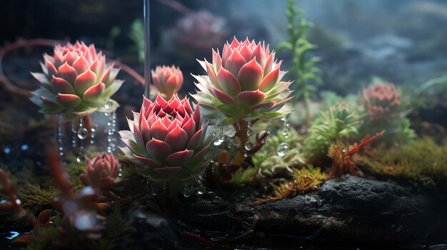 사진 꽃 이 피는 상록색 sempervivum 수쿨런트