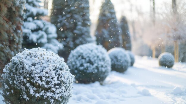 Evergreen Topiary in Snow