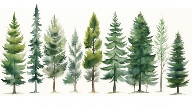 Evergreen Trees Watercolor Hand Painted Stains AI Generated