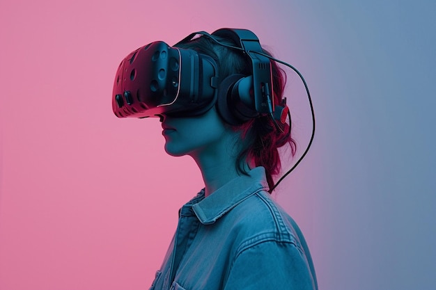 Foto stile di vita quotidiano con cuffie di realtà virtuale