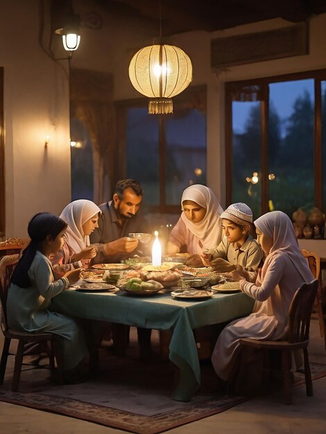 Photo everyone in the family is eating iftar together